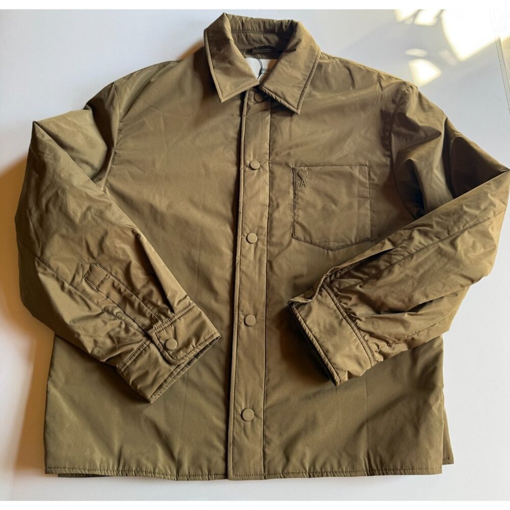AMI Paris Technical Taffeta Overshirt Jacket in Bronze - Men's Large